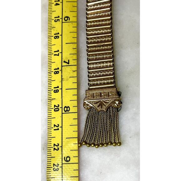 Antique Victorian Etruscan Revival Tassel Slide Bracelet Seed Pearl Gold Filled - Picture 13 of 16